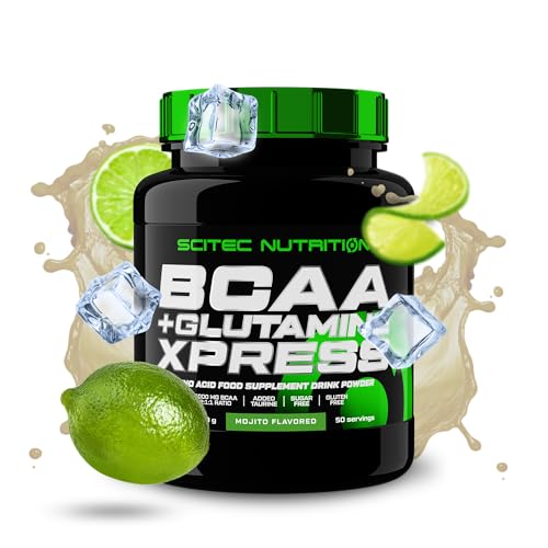 Scitec Nutrition BCAA + Glutamine Xpress   Mezcla de Aminoácidos Esenciales   con 5g 2:1:1 BCAAs   5g Glutamina   Enriquecido con Taurina, 600 g, Mojito