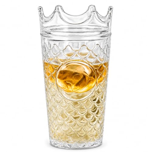 Image of Clear Crown Glass Tumbler - 500ml, Set of 1, Embossed Textured Drinking Glass, Premium Water Juice Glass, Beverage Cup for Iced Coffee, Milk, Smoothies, Mocktails & Daily Home Use