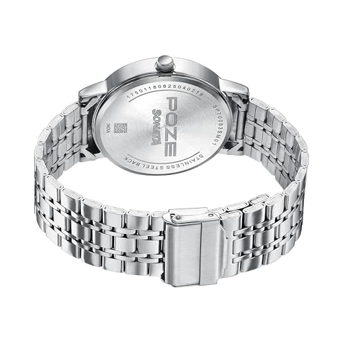 Image of Sonata Poze 6 Chrome Calling Quartz Green Round Dial Men's Watch | Stainless Steel Strap Material | Watches for Men Analog - SP70083SM01