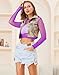 LemonGirl Women Fishnet Long Sleeve Crop Top Lingerie Babydoll Chemise Mesh Tops US2-16 Purple
