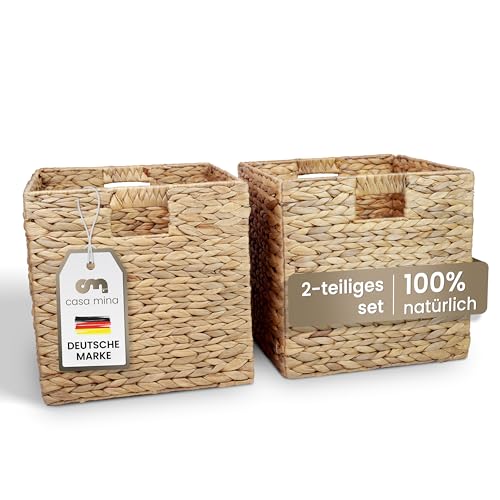 Casa Mina® Aufbewahrungskorb geflochten ideal für alle Regale I Nachhaltiger Seegras Korb geflochten aus Naturmaterial I Flechtkorb mit Griffen I Pflegeleichter, modern geflochtener Korb 31x31x31cm