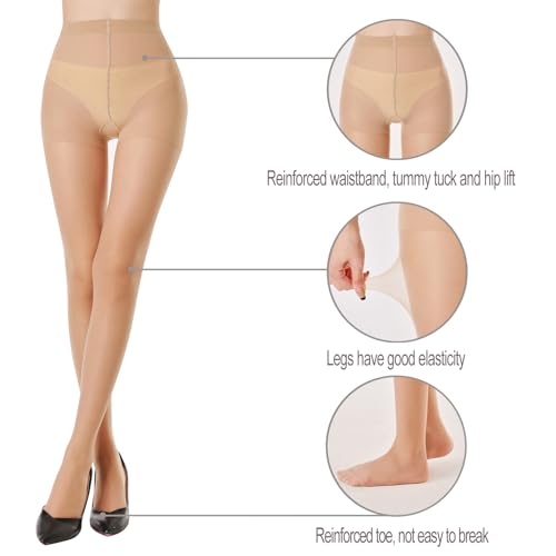 3 Pack Women's Sheer High Waist Tights-20D with Support and Reinforced Toes Pantyhose…3