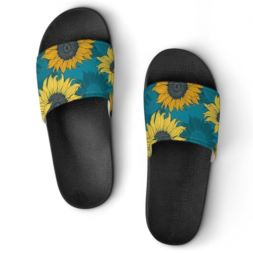 Claquettes femme tournesols jaunes pantoufles de bain antidérapantes et chaussons maison