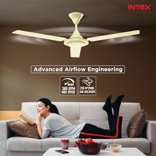 Image of Intex Aero Jet 1200MM Ceiling Fan with High Speed 380 RPM | 210 CMM Air Delivery, Double Ball Bearing Motor | Rust Proof Body, Inverter Compatible | Low Noise Operation, 24 Month Warranty (Ivory)