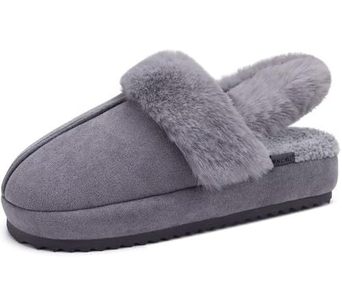 ONCAI Chaussons Confort Pour Femmes Chaussons En Peluche Orthopédiques Pour Dames Chauds Et Confortables Avec Soutien De La Voûte Plantaire Chaussons d'Hiver Dames Pour Intérieur Extérieur,Gris 40