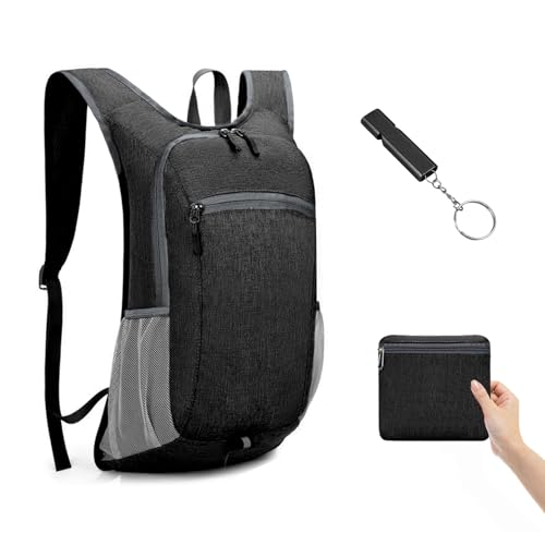 GOWTX 15L Faltbarer Wanderrucksack, Leichter Tagesrucksack, Atmungsaktiver Kleiner Verpackbarer Rucksack mit Überlebenspfeife, Wasserabweisender Outdoor Rucksack für Fitnessstudio Arbeit Reisen