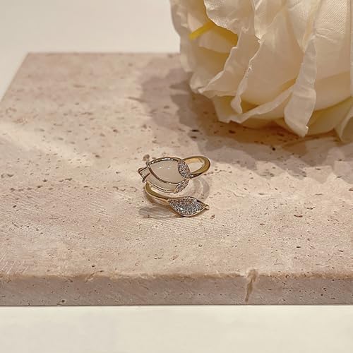 Kokoma CZ Tulip Ring for Women Crystal Flower Wrap Finger Band Open Statement Promise Rings Engagement Band Adjustable4