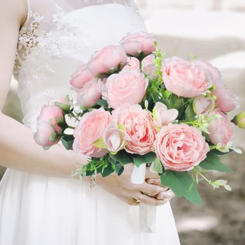 3 Bunches Peony Artificial Flowers Silk Peonies Bouquets Fake Flowers for Table Centerpieces Floral Arrangement Faux Flowers for Home Kitchen Garden Party Wedding Decoration (Pink) image 7