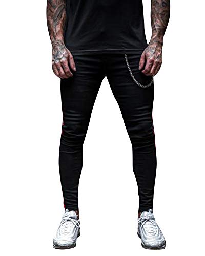 AnyuA Hombre Pantalones Vaqueros Jogging Jeans Pantalones Elásticos Skinny Slim Fit Delgados Pantalones Largos de Mezclilla de Pitillo Negro M