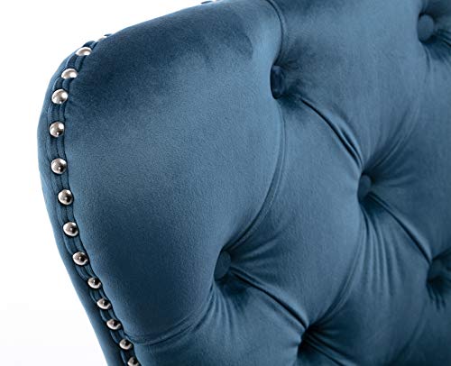 Kmax Velvet Elegant Upholstered Dining Chairs, Fabric Armless Accent Chair Set Of 2 - Indigo Blue #TOP3