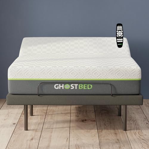 GhostBed Adjustable Base Bundled with 12" Hybrid Mattress in a Box with Gel Memory Foam and Individually Wrapped Coils, Zero Gravity and Massage Settings,Queen Adjustable Bed Frame with Mattress