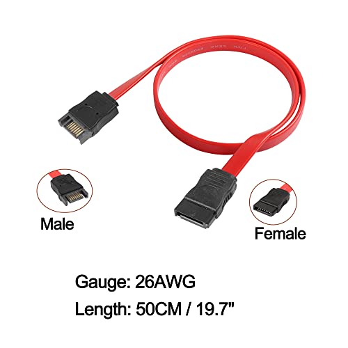 MEIRIYFA 2Pcs 50cm SATA 7Pin Male to Female Extension Cable for Hard Disk Drive and Optical Drive, Red - Image 2