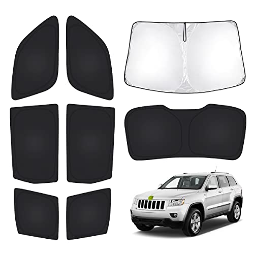T TGBROS Windshield Sun Shade for Jeep Grand Cherokee 2011-2021 Car Window Shades Thicken UV Block and Blackout Privacy Foldable Sunshades 8PCS Accessories Keep Cool Sun Visor Covers