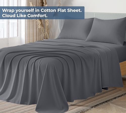 Image of Royale Linens 100% Organic Cotton Queen Flat Sheet Only - Super Soft - Percale Top Sheets - Queen Flat Sheet Sold Separately - Breathable, Cool & Crisp Grey Sheets Only (90 inch x 102 inch, Grey)