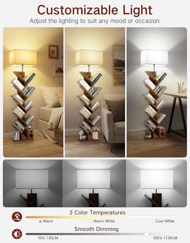 9 Tier Tree Bookshelf with Light, Remote & Timer, Modern Tall Floor Standing Book Shelf, Narrow Wood Bookcase, Small Book Organizer Shelves for Living Room, Bedroom, Office - Image 5