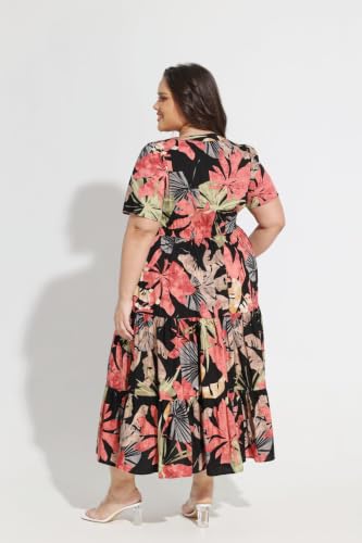 Image of TIYOMI Women Plus Size Dress Boho V Neck Short Sleeve Beach Maxi Dresses Floral /Stripe /Leaves /Lemon XL-5XL