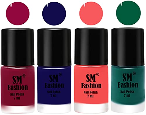 Image of Nail Polish Combo Set (Pack of 4) Quick Dry Gel Finish Nail Paint | Cherry Blossom,Dark Blue,Light Pink,Green | 7 ml Each