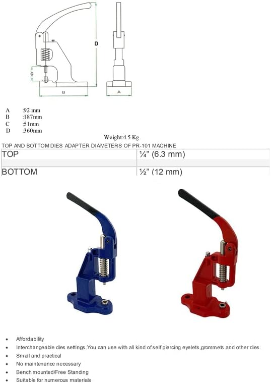 Miniatura 2 de Kit de remaches de 0.354in (1000 juegos) con máquina de prensa manual, troqueles y perforador. Remaches de cuero, cierre de tuerca de metal de tapa