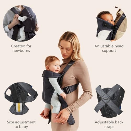 Image of BabyBjorn Baby Carrier Mini, Anthracite, 3D Mesh | Newborn Carrier (7-25 lbs), Ergonomic, Easy-to-Use