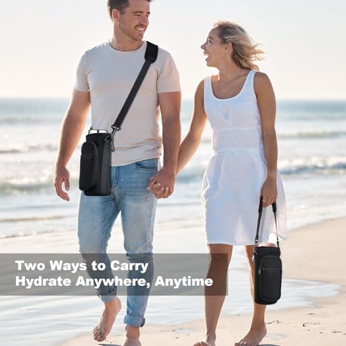 Image of Water Bottle Holder with Strap, Water Bottle Carrier Bag with Phone Pocket, Shoulder Hand Strap Insulated Neoprene 40 oz Water Bottle Sleeve for Walking Hiking Camping Gym