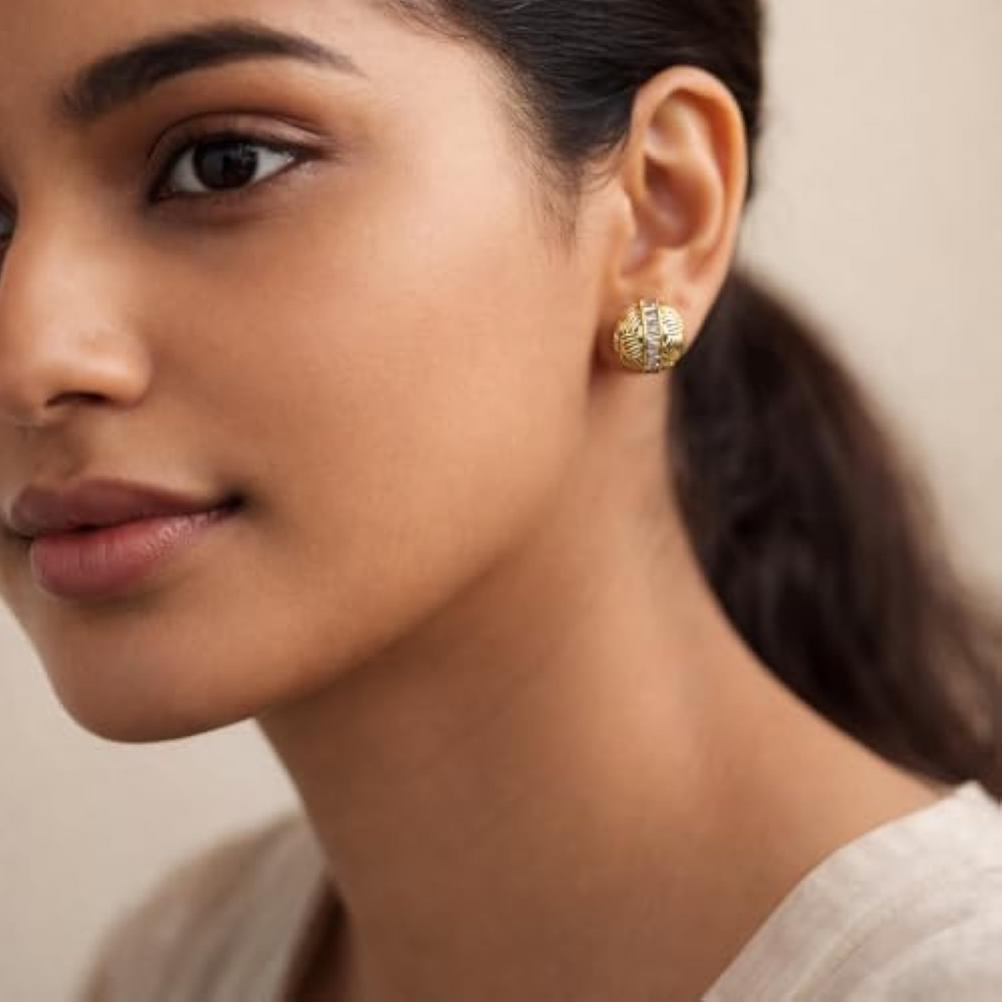 Women's Gold Woven Knot Stud Earrings with CZ Accent