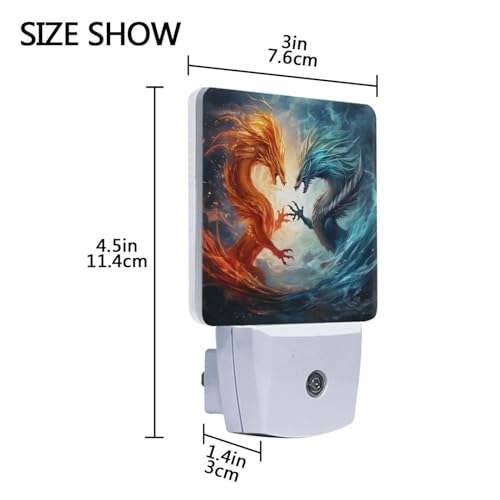 Image of Dragons Night Lights 2 Pack Plug-in Wall Led Nightlight Auto Dusk-to-Dawn Sensor Lamps for Bedroom Kitchen Bathroom