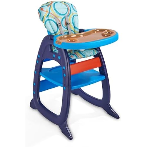 Badger Basket Envee II Convertible Baby High Chair with Infant Feeding Seat, Booster Seat, and Toddler Desk with Chair - Blue/Orange