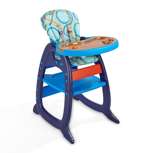 Badger Basket Envee II Convertible Baby High Chair with Infant Feeding Seat, Booster Seat, and Toddler Desk with Chair - Blue/Orange by Badger Basket - Used condition - US$73.06