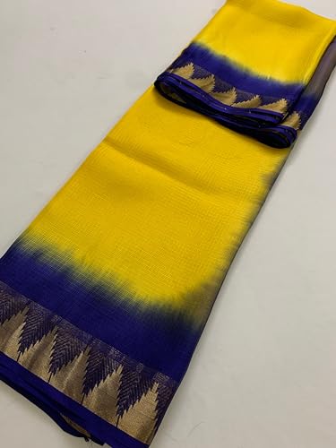 Image of Women's Bhagalpuri Pure Kota Doria Silk Net Saree With Temple Zari Border and Running Blouse Piece
