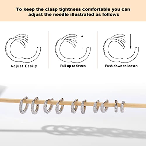 LYQIAN Dainty Tiny White Gold Huggie Hoop Earrings, 5 Pairs Mini Cubic Zirconia Hoops Earring Set for Cartilage Helix Lobe Piercings Small Hoop Earrings 5/6/7/8/9mm for Women by LYQIAN - Used condition - Image 5