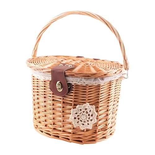 Qraatosi Cesta para Bicicleta, Cesta de Almacenamiento para Bicicleta, Accesorios para Bicicleta, Decoración Tejida, Cesta Colgante para Bicicleta, Cesta de La, con Tela de Forro