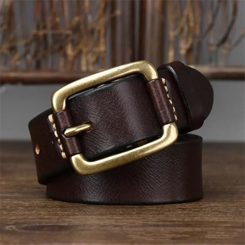 Men Leather Belt Solid Cowhide Fancy Brass Buckle Jeans2