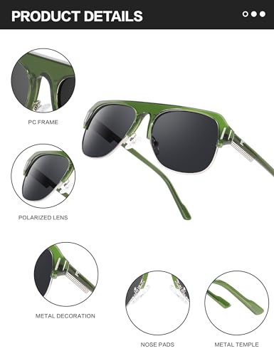 Image of BIRCEN Acetate Polarized Sunglasses for Men: Classic Metal Frame Club Sun Glasses UV Protection for Driving Vacation Golf Green