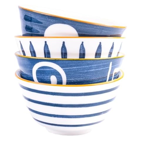 Cerficer Japanese Rice Bowls set, Ceramic Rice Bowls set of 4 for Rice Soup Oats Cover