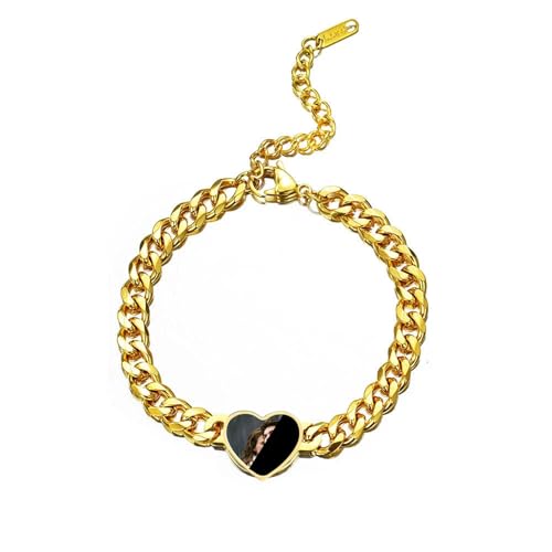 Personalised Hidden Heat-activated Photo Bracelet, Engraved on Back Color Changing with Temperature Picture Reveal Bracelet Birthday Valentine's Day Gift for Friends Couple (Gold heart)
