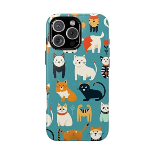 Coque rigide brillante iPhone 16 Pro Max avec motif chat coloré