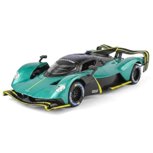 Image of Aston Martin Valkyrie 1:24 Scale Die-Cast Car Model Teal - Detachable Engine Cover Sound Light Pull-Back Alloy Collectible Hypercar Toy