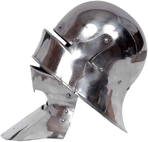 Medieval Knight Helmet with Visor – Full Head Armor Replica – Polished Steel Costume & Display Helmet