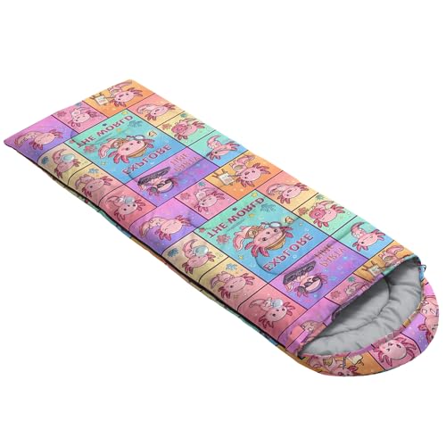 Image of QOOMO Axolotl Cute Camping Sleeping Bags,3 Season Warm & Cool Weather,Lightweight,Waterproof Sleeping Bags for Adults & Kids,Traveling,and Outdoors