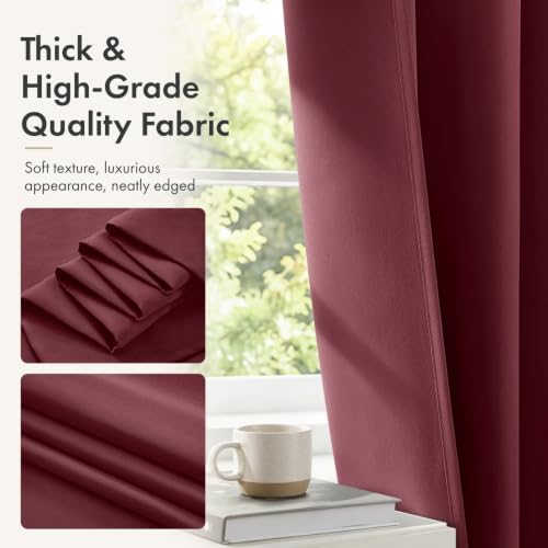 Image of MIULEE Set of 4 Burgundy Red 45 Inch Short Blackout Kitchen Window Curtains | Bedroom Drapes, Light Blocking Privacy Curtains for Small Windows, Bathroom, RV /Motorhome, Laundry, Top&Bottom Rod Pocket