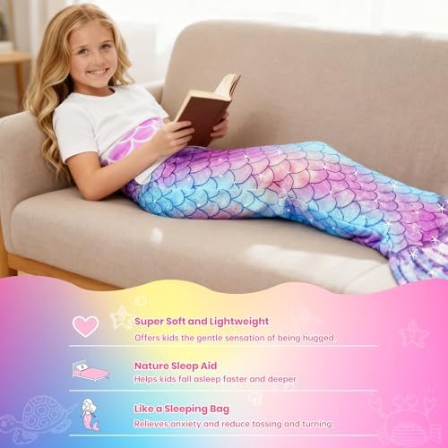 CIYIN Meerjungfrauen Schwanzdecke, Plüsch Meerjungfrau Decke für Mädchen, Warmes Meerjungfrauen Flosse Decke, Kuscheldecke für Kinder Geschenke