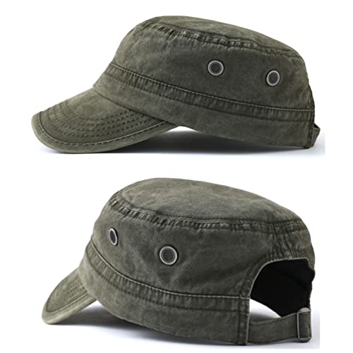 Image of 2 Pack Men's Cotton Military Caps Cadet Army Caps Vintage Flat Top Cap