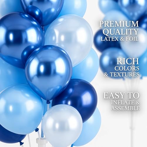 Image of Hiins 38Pcs Metallic Blue Balloon Column Kit Set of 2 for Wedding Party Decor
