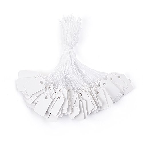 Beadthoven 500pcs Jewelry Price Tags White Rectangle Item Price Label with String Price Paper Display for Jewelry Goods Clothing Tags 7/8''x1/2''(23x13mm)