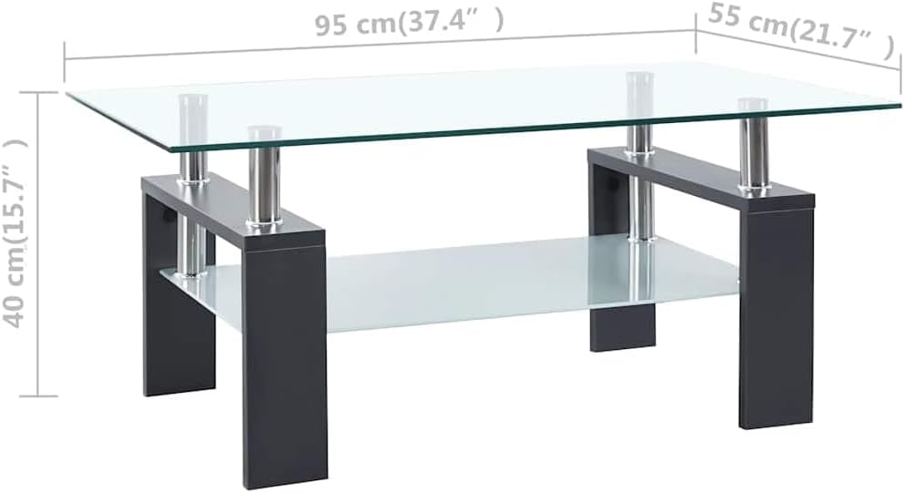 vidaXL Coffee Table, End Table with Melamine Legs, Accent Sofa Table with Storage, Living Room Furniture, Modern, Gray and Transparent Tempered Glass