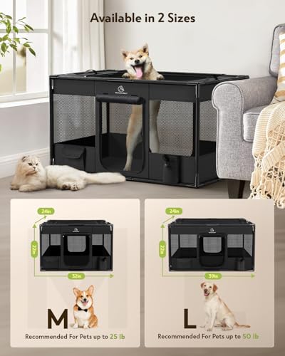 Image of Dog Playpen,Fabric Fence, Portable Soft Cat Kennel Crate,Breathable Exercise Puppy Pen,PVC Pipe Frame,Indoor Outdoor Cage for Small Animals Under 25 Ibs with Carrying Case(Black M)