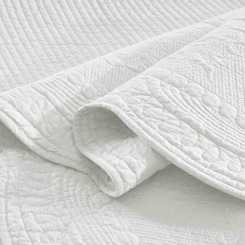 MarCielo 3-Piece 100% Cotton Oversized Bedspread Lightweight Quilt Coverlet Embroidery Farmhouse Bedding Set (TG Bright White, Oversized Queen (100"x106"))