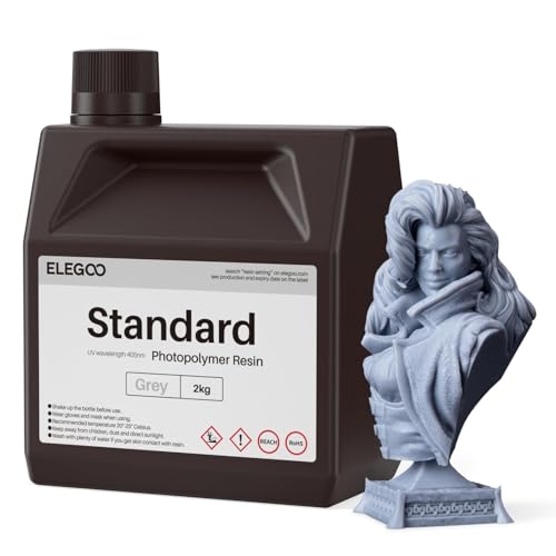 Image of ELEGOO Standard 3D Printer Photopolymer Resin Grey 2000g, High Precision Printing Resin 405nm Low Odor UV-Curing for Saturn Mars Jupiter MSLA LCD DLP Resin 3D Printers
