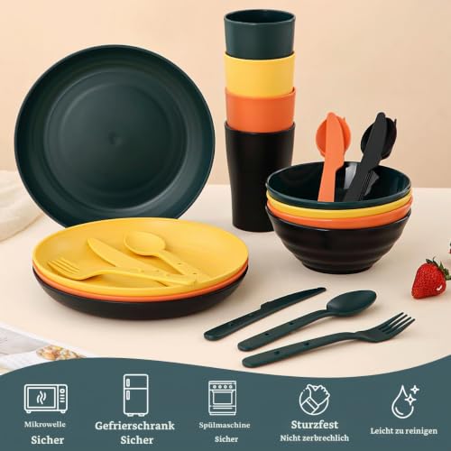 Camping Utensilien Essentials für 4, ReaNea Kit für Reisen, Camping, Picknick, Outdoor, Camp Gear Include Messer, Löffel… – Ansicht 3