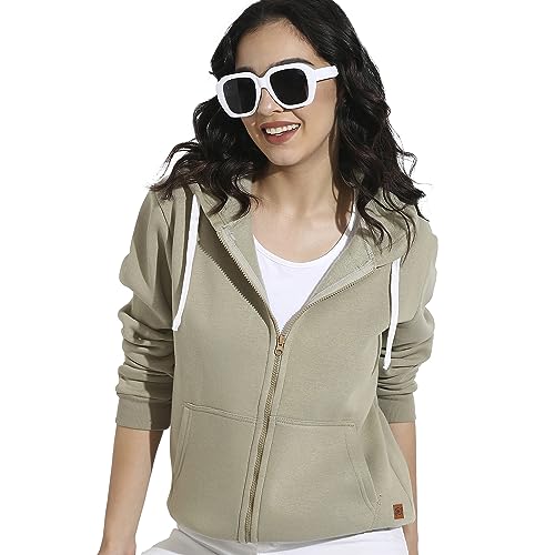 Image of PINACOLADA Women's Zip-Front Hoodie with Angled Open Pockets for Casual Wear | Hooded Neck | Long Sleeve | Zipper Closure | Cotton Sweatshirt Crafted with Comfort Fit for Everyday Wear